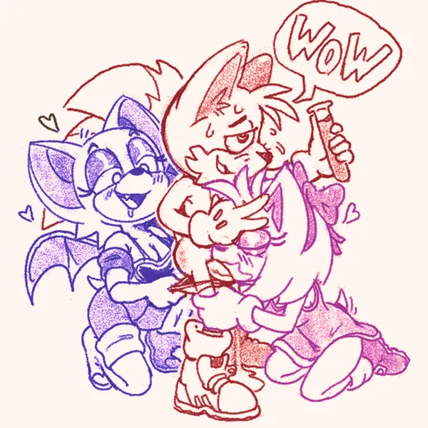 amy rose, miles prower, rouge the bat (sega, sonic the hedgehog (series)) created by doolyboobieboy