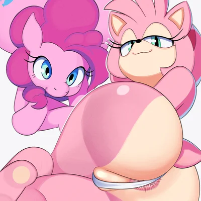 amy rose, pinkie pie (mlp) (friendship is magic, hasbro) created by starfinga