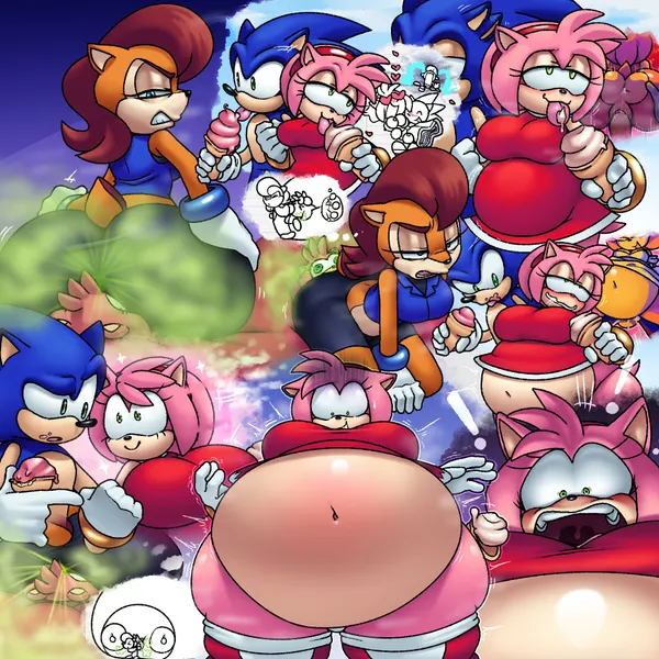 amy rose, sally acorn, sally acorn (post-sgw) (sega, sonic the hedgehog (series)) created by drakeinflates