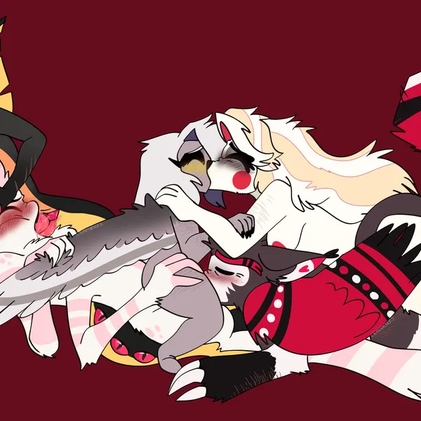 angel dust, charlie morningstar, husk (hazbin hotel) (hazbin hotel, hellaverse) created by chimeracocks