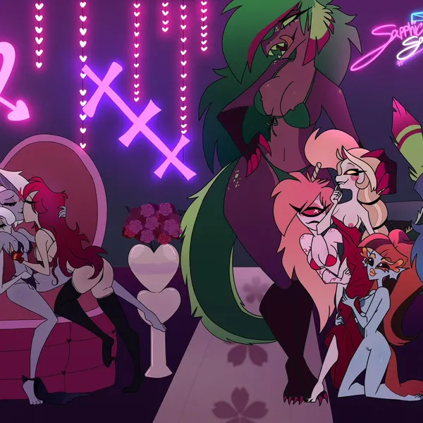background character, charlie morningstar, cherri bomb (hazbin hotel) (hazbin hotel, hellaverse) created by lychee milk