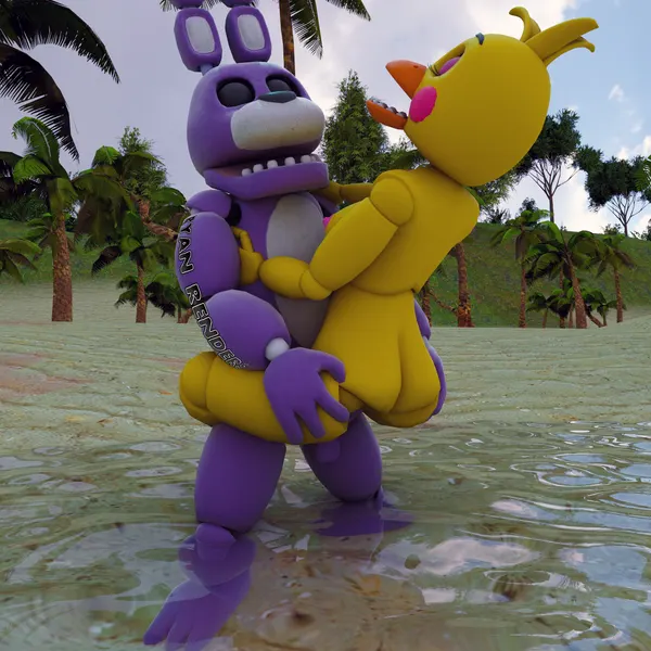 bonnie (fnaf), toy chica (fnaf) (five nights at freddy's, five nights at freddy's 2) created by binocszoomx10