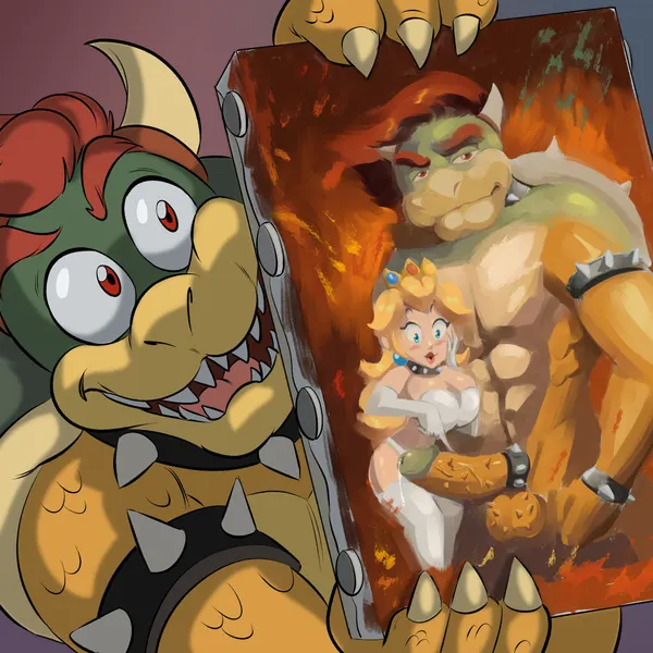 bowser, princess peach (bowser showing his painting, illumination entertainment) created by funsexydragonball