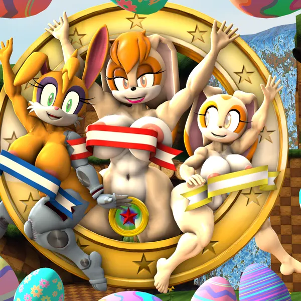 bunnie rabbot, cream the rabbit, shadow the hedgehog (sega, sonic the hedgehog (series)) created by grey-yordle