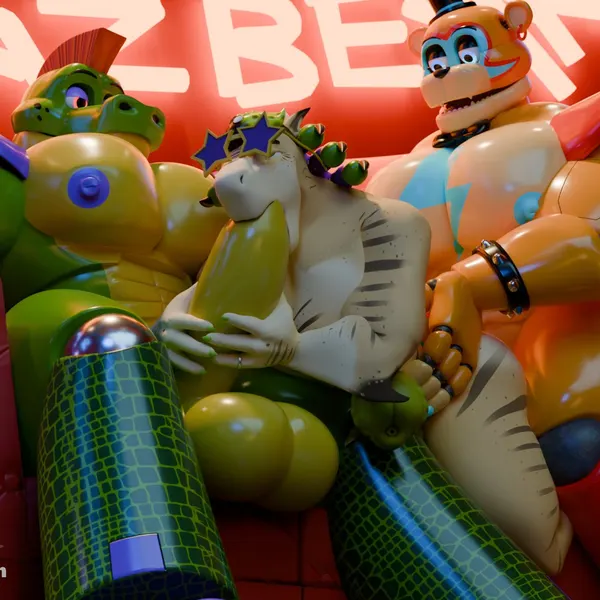 codan, glamrock freddy, montgomery gator (five nights at freddy's, five nights at freddy's: security breach) created by codans