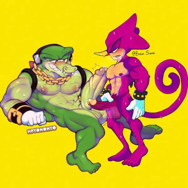 espio the chameleon, vector the crocodile (sega, sonic the hedgehog (series)) created by bacon sama, hpyononyo