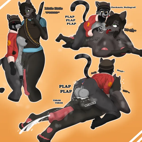 heavy (team fortress 2), raccoony (saturnafox), soldier (team fortress 2) (instant loss 2koma, team fortress 2) created by saturnafox