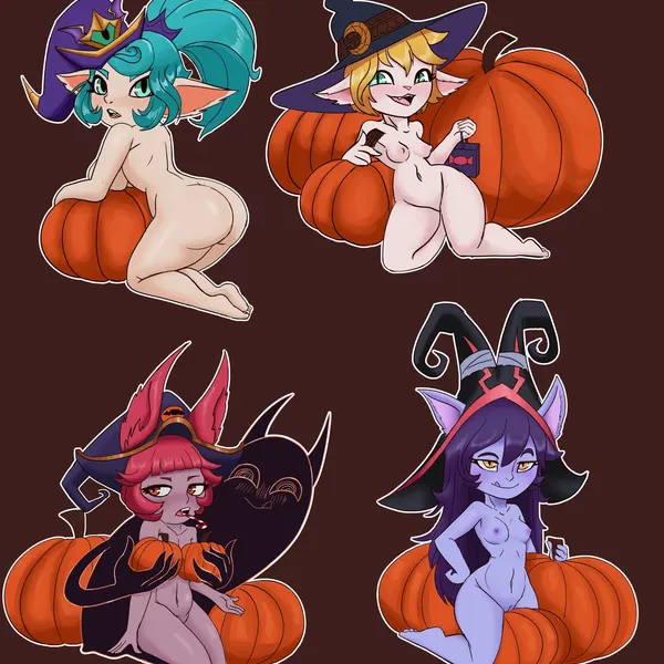 lulu (lol), poppy (lol), tristana (lol) (halloween, league of legends) created by bluesparrow