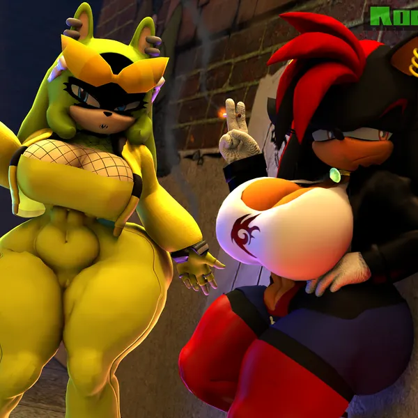 mighty the armadillo, shadow the hedgehog, surge the tenrec (idw publishing, sega) created by rocketspuff