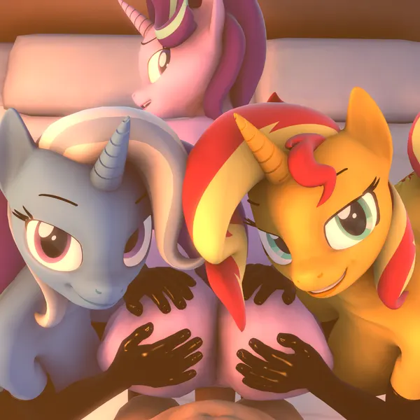 starlight glimmer (mlp), sunset shimmer (eg), trixie (mlp) (equestria girls, friendship is magic) created by human x anthro lover