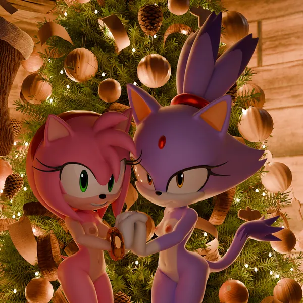 amy rose, blaze the cat (christmas, sega) created by akuzaguy