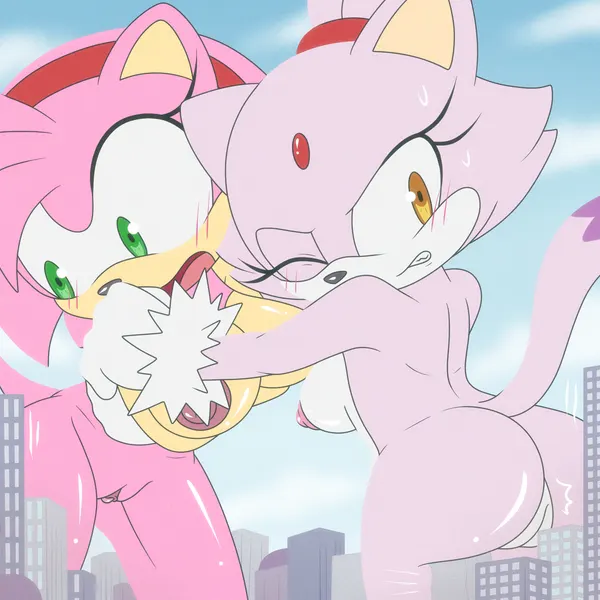 amy rose, blaze the cat (sega, sonic the hedgehog (series)) created by ladycherrybomba