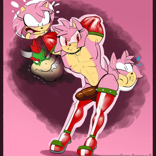 amy rose, bowser (mario bros, nintendo) created by koabao