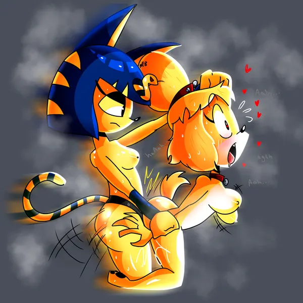 ankha (animal crossing), isabelle (animal crossing) (animal crossing, nintendo) created by lilydrawsporn