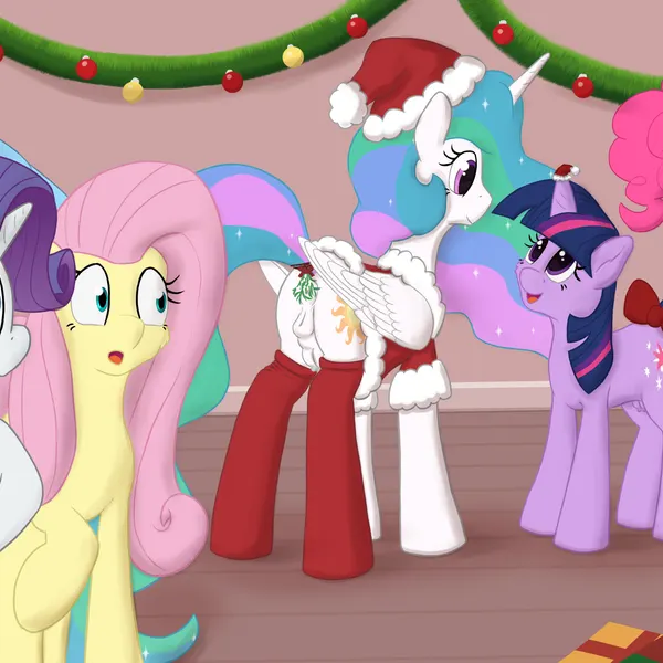 applejack (mlp), fluttershy (mlp), mane six (mlp) (christmas, friendship is magic) created by callichrome