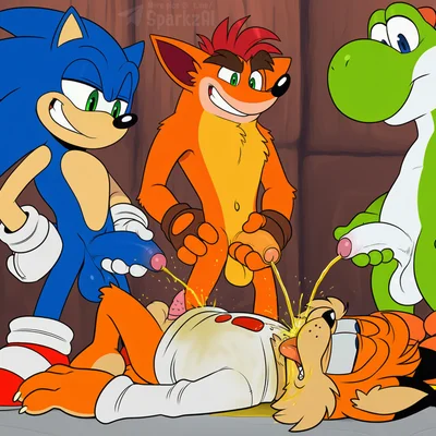 bubsy bobcat, crash bandicoot, sonic the hedgehog (activision, bubsy (series)) created by sergalbutt