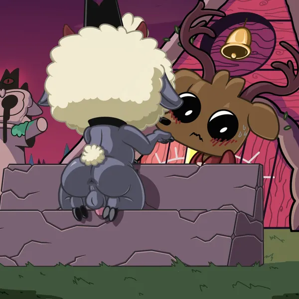 follower (cult of the lamb), lamb (cult of the lamb), red crown (cult of the lamb) (cult of the lamb, massive monster (studio)) created by fennespresso