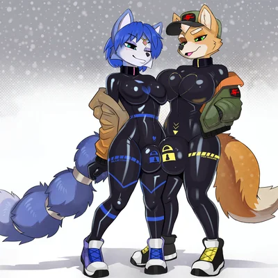 fox mccloud, krystal (star fox) (nintendo, star fox) created by xorza
