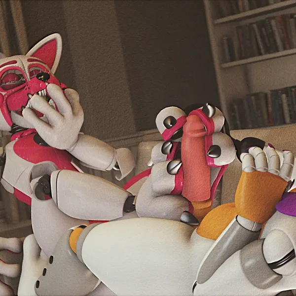 funtime foxy (fnaf), lolbit (fnaf) (five nights at freddy's, five nights at freddy's world) created by rookieanimator210