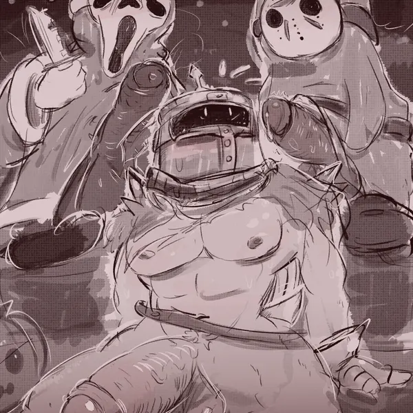 ghostface (scream), jason voorhees, solaire of astora (dark souls, friday the 13th (series)) created by fisherkitu