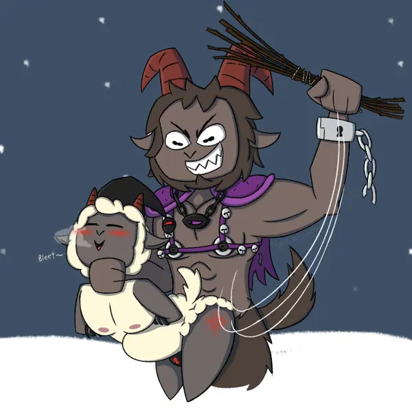 goat (cult of the lamb), krampus, lamb (cult of the lamb) (christmas, cult of the lamb) created by slightlyarousedguy
