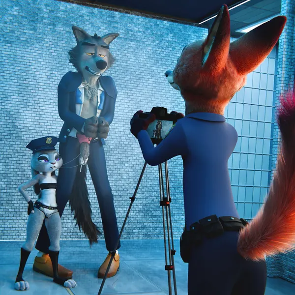 judy hopps, mr. wolf (the bad guys), nick wilde (disney, dreamworks) created by sneakyphox