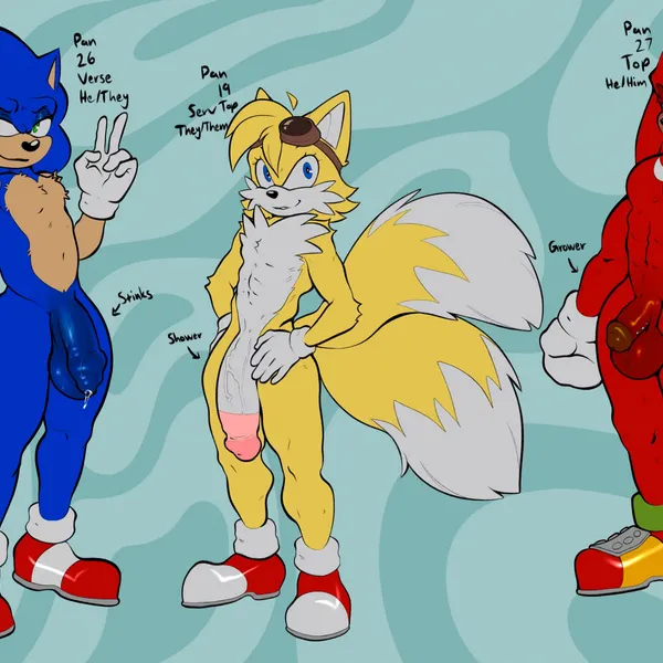 knuckles the echidna, miles prower, sonic the hedgehog (sega, sonic the hedgehog (series)) created by guccigarf