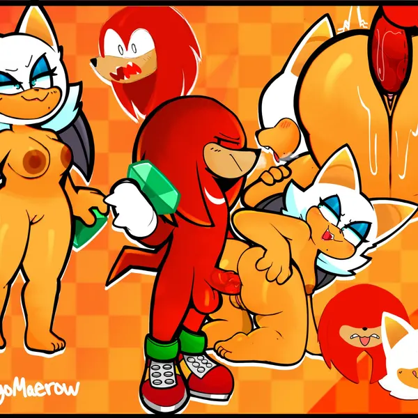knuckles the echidna, rouge the bat (sega, sonic the hedgehog (series)) created by heyomaerow