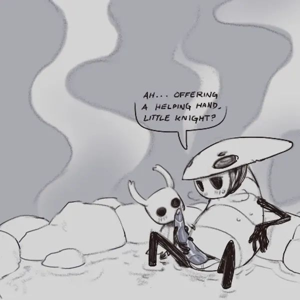 quirrel (hollow knight), the knight (hollow knight) (hollow knight (franchise), team cherry) created by waddehe