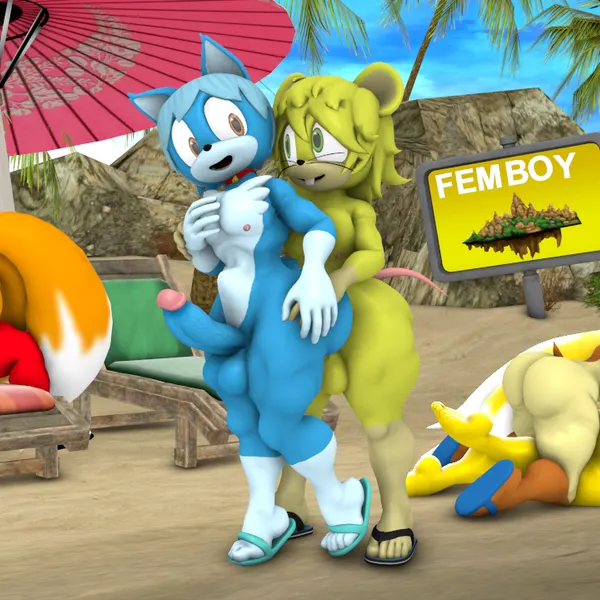 alex the bunny (sonico4ever), ben muttski, dashie the cat (tripthepikachu) (archie comics, sega) created by sonico4ever