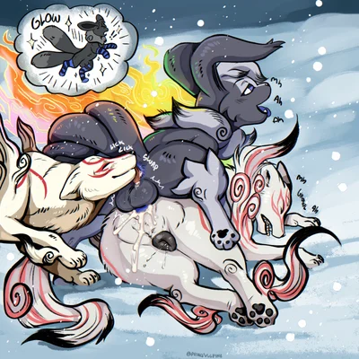 amaterasu (okami), shiranui (okami), tyro (darkeeveeon) (capcom, clover studio) created by prince-vulpine