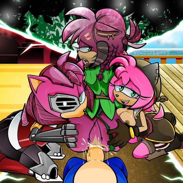 amy rose, black rose (sonic), rusty rose (netflix, sega) created by voidsdroids