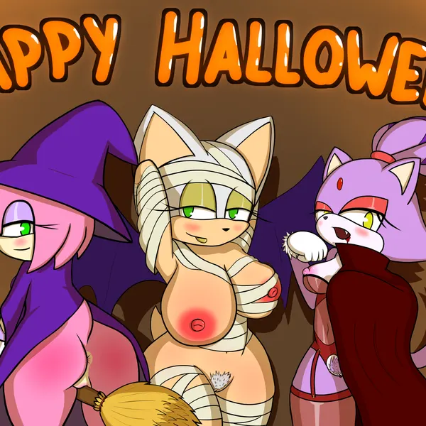 amy rose, blaze the cat, rouge the bat (halloween, sega) created by confidentartist