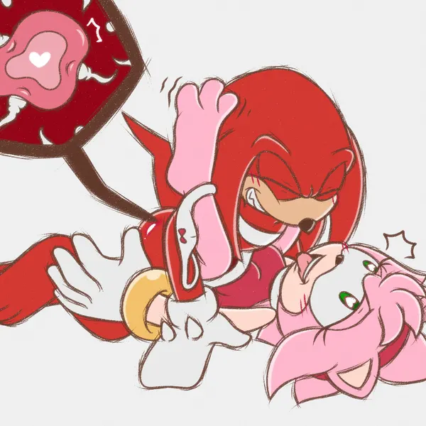 amy rose, knuckles the echidna (sega, sonic the hedgehog (series)) created by ladycherrybomba