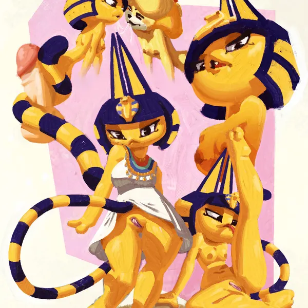 ankha (animal crossing), isabelle (animal crossing) (animal crossing, nintendo) created by mawbot