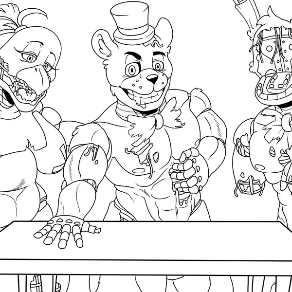 bonnie (fnaf), chica (fnaf), freddy (fnaf) (five nights at freddy's, five nights at freddy's 2) created by barrybensonberry