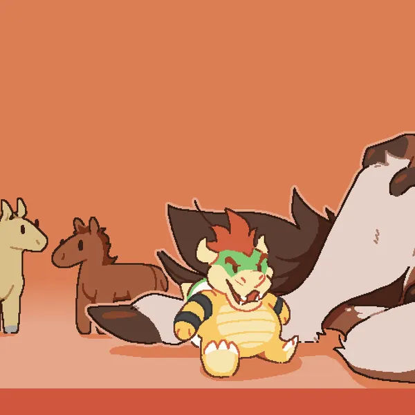 bowser, tadano (aggretsuko) (aggretsuko, mario bros) created by dyyrlysh