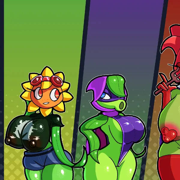 green shadow, rose (pvz), solar flare (pvz) (electronic arts, garden warfare) created by doregami