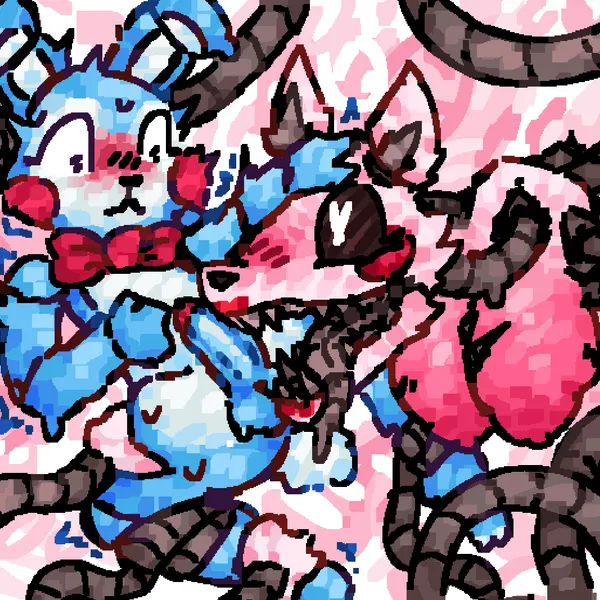 mangle (broken), mangle (fnaf), toy bonnie (fnaf) (five nights at freddy's, five nights at freddy's 2) created by scaliescum