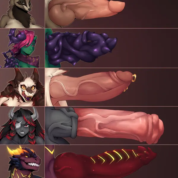 mythology, penis lineup created by fluff1zard