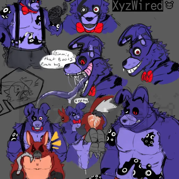 nightmare bonnie (fnaf), nightmare foxy (fnaf) (five nights at freddy's, five nights at freddy's 4) created by xyz wired