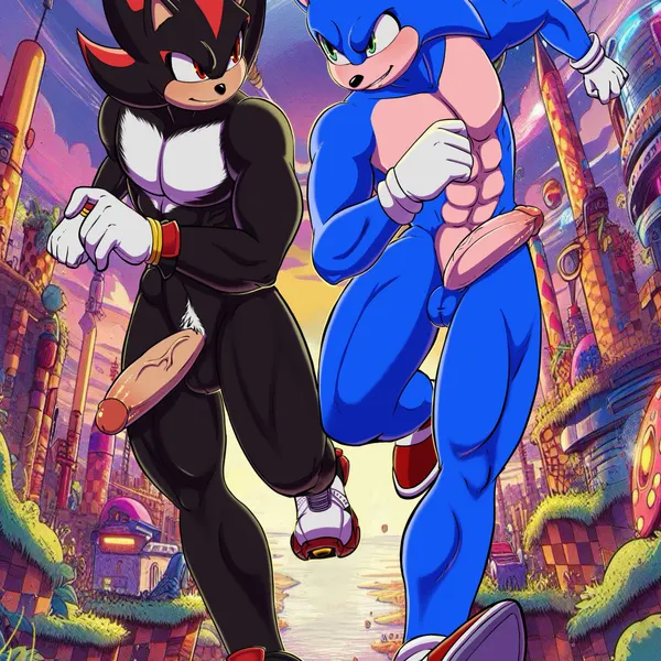 shadow the hedgehog, sonic the hedgehog (sega, sonic the hedgehog (series)) created by ai assisted, ai generated background