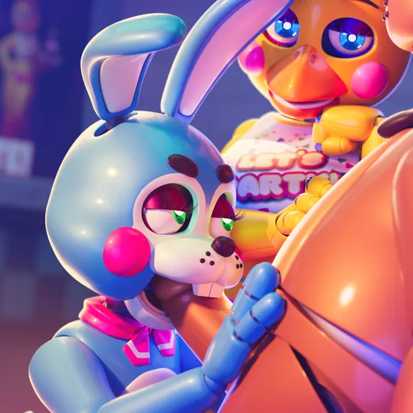 toy bonnie (fnaf), toy chica (fnaf), toy freddy (fnaf) (five nights at freddy's, five nights at freddy's 2) created by ashleyorange