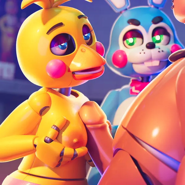 toy bonnie (fnaf), toy chica (fnaf), toy freddy (fnaf) (five nights at freddy's, five nights at freddy's 2) created by ashleyorange