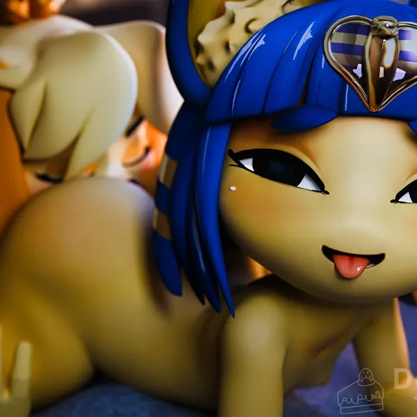 ankha (animal crossing), isabelle (animal crossing) (animal crossing, nintendo) created by sashacakes