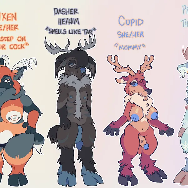 blitzen, comet (reindeer), cupid created by theredlace