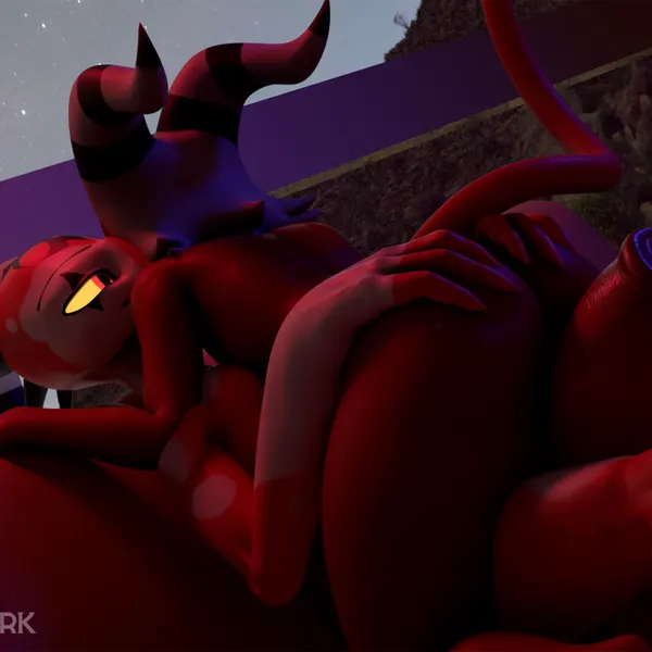 blitzo (helluva boss), moxxie (helluva boss) (hellaverse, helluva boss) created by crimsomdark