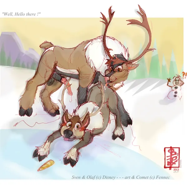 comet (fennec), olaf (frozen), sven (frozen) (disney, frozen (disney)) created by fennec (artist)