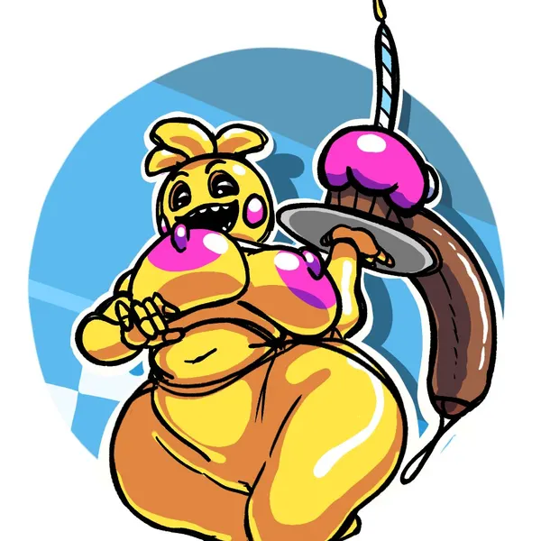 cupcake (fnaf), toy chica (fnaf) (five nights at freddy's, five nights at freddy's 2) created by nsfwoaf
