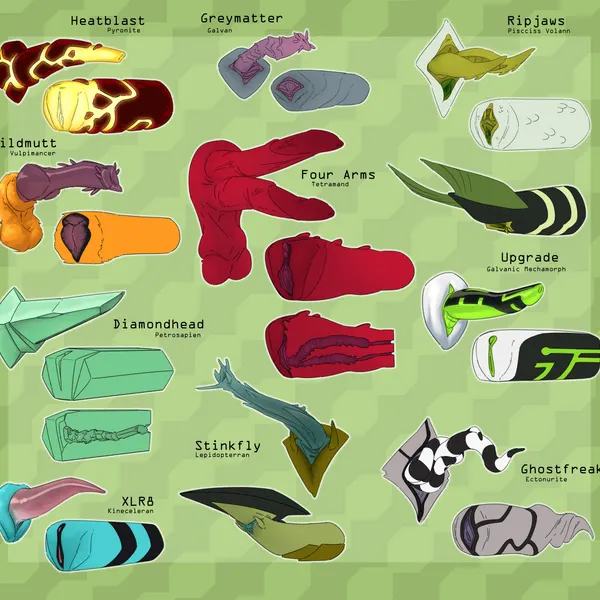 diamondhead, four arms (ben 10), ghostfreak (ben 10, cartoon network) created by lumen fox